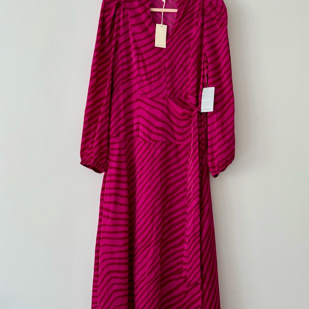 Melloday Faux Wrap Midi Dress L Magenta Dress